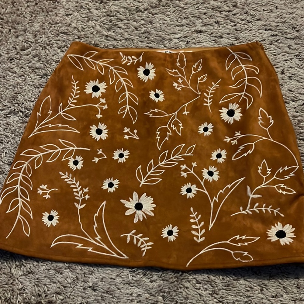 Faux Suede embroidered mini skirt